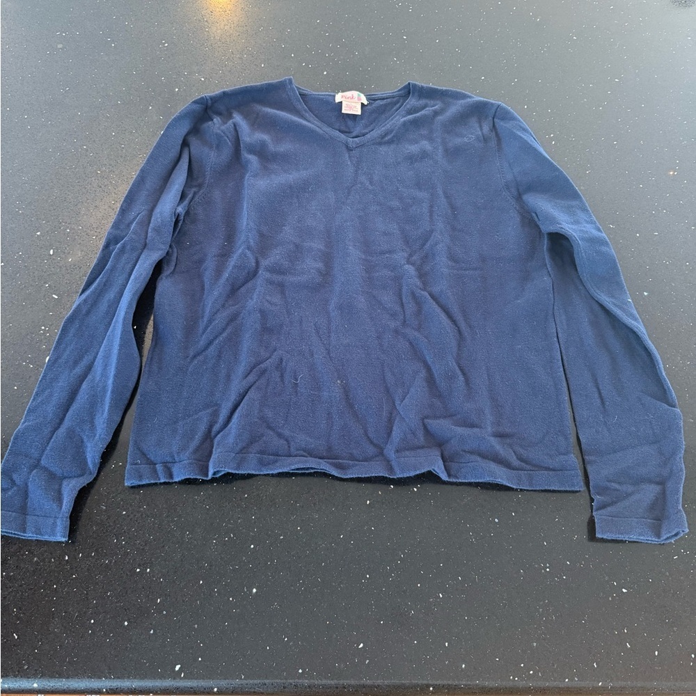 Navy Blue Long Sleeve Pink Pineapple T-Shirt